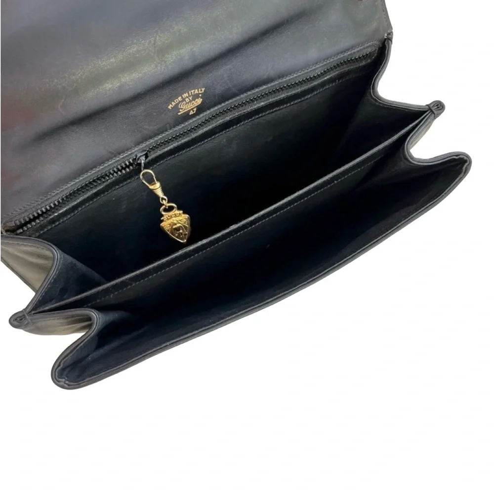 Vintage Gucci Blondie 1970s Black Leather Accordion Shoulder Bag Interlocking GG - Picture 4 of 16